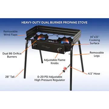 Outdoor Propane Double Dual Burner Stove 100,000 BTU Per Burner - Master