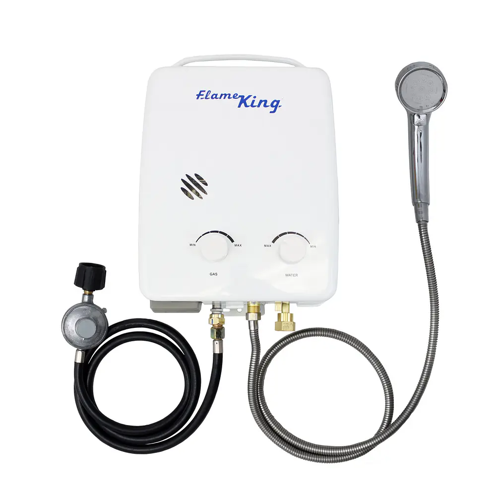 Portable Tankless Water Heater Propane Gas 5L 1.32GPM at 34,000 BTU, Outdoor Instant Hot Water Shower for RV, Camping, Farm, Cabins - Master