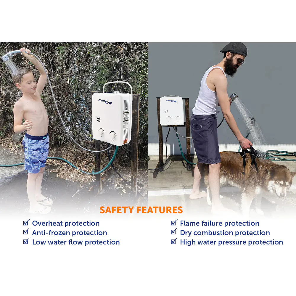 Portable Tankless Water Heater Propane Gas 5L 1.32GPM at 34,000 BTU, Outdoor Instant Hot Water Shower for RV, Camping, Farm, Cabins - Master