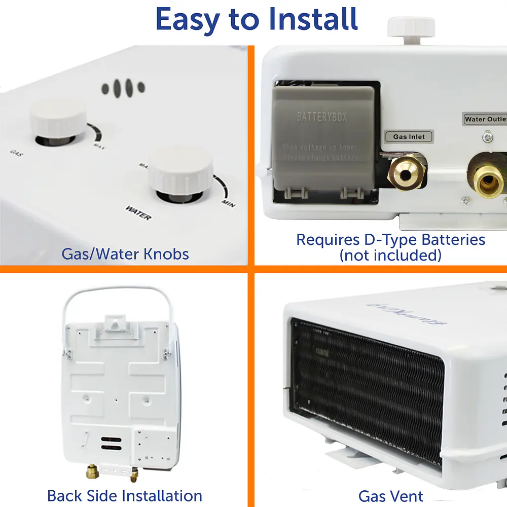 Portable Tankless Water Heater Propane Gas 5L 1.32GPM at 34,000 BTU, Outdoor Instant Hot Water Shower for RV, Camping, Farm, Cabins - Master