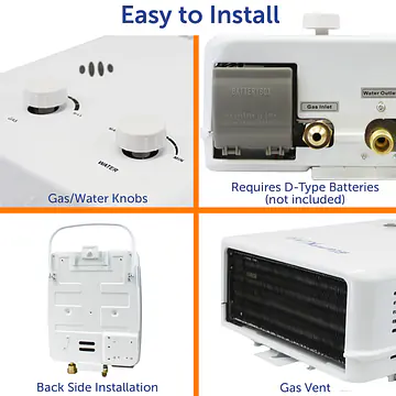 Portable Tankless Water Heater Propane Gas 5L 1.32GPM at 34,000 BTU, Outdoor Instant Hot Water Shower for RV, Camping, Farm, Cabins - Master