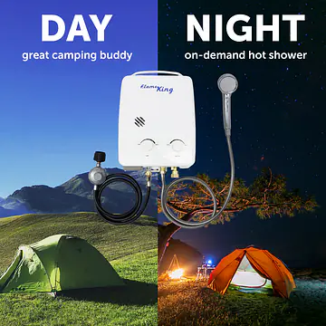 Portable Tankless Water Heater Propane Gas 5L 1.32GPM at 34,000 BTU, Outdoor Instant Hot Water Shower for RV, Camping, Farm, Cabins - Master