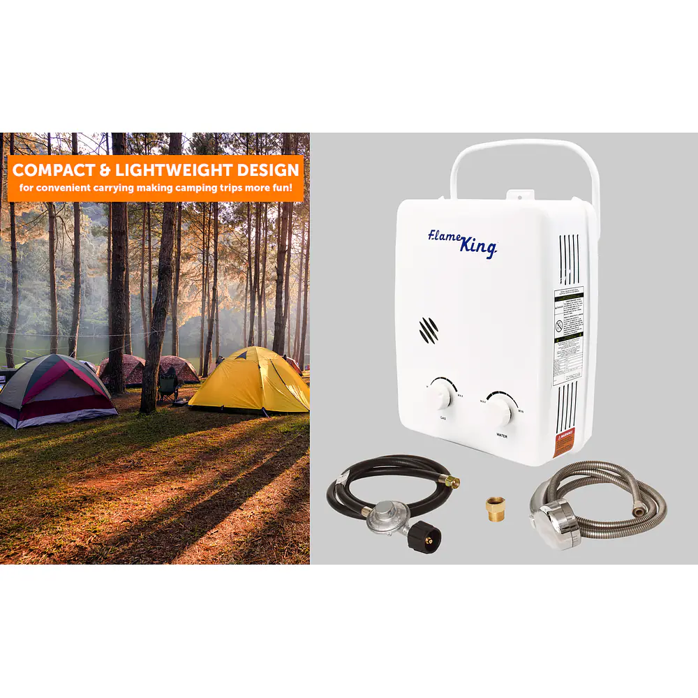 Portable Tankless Water Heater Propane Gas 5L 1.32GPM at 34,000 BTU, Outdoor Instant Hot Water Shower for RV, Camping, Farm, Cabins - Master