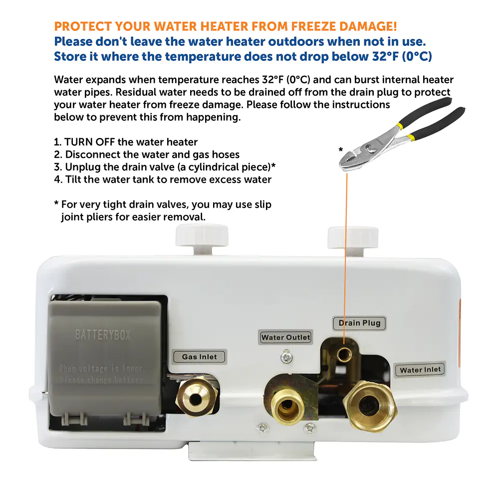 Portable Tankless Water Heater Propane Gas 5L 1.32GPM at 34,000 BTU, Outdoor Instant Hot Water Shower for RV, Camping, Farm, Cabins - Master