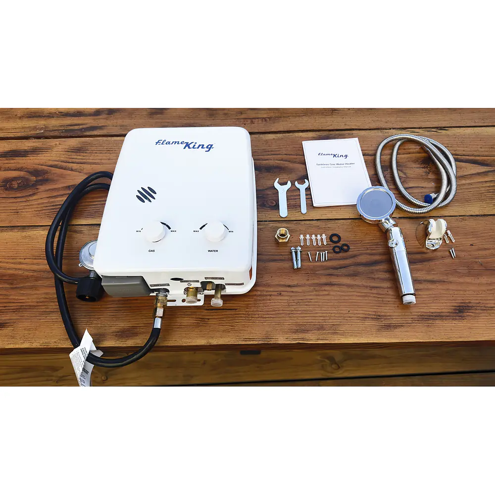Portable Tankless Water Heater Propane Gas 5L 1.32GPM at 34,000 BTU, Outdoor Instant Hot Water Shower for RV, Camping, Farm, Cabins - Master