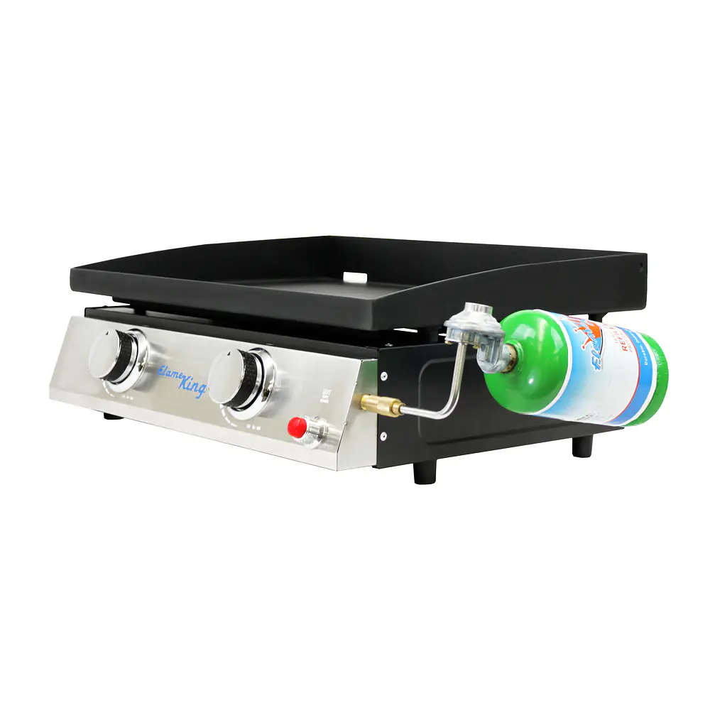 2-Burner Propane Tabletop 22", Heavy Duty Flat Top Cast Iron Griddle Grill Station - Master