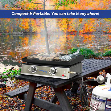 2-Burner Propane Tabletop 22", Heavy Duty Flat Top Cast Iron Griddle Grill Station - Master