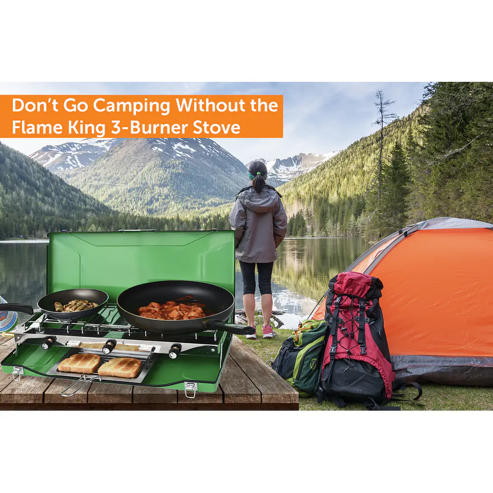 Portable 3 Burner Propane Gas Camping Stove w/Toast Tray - Master