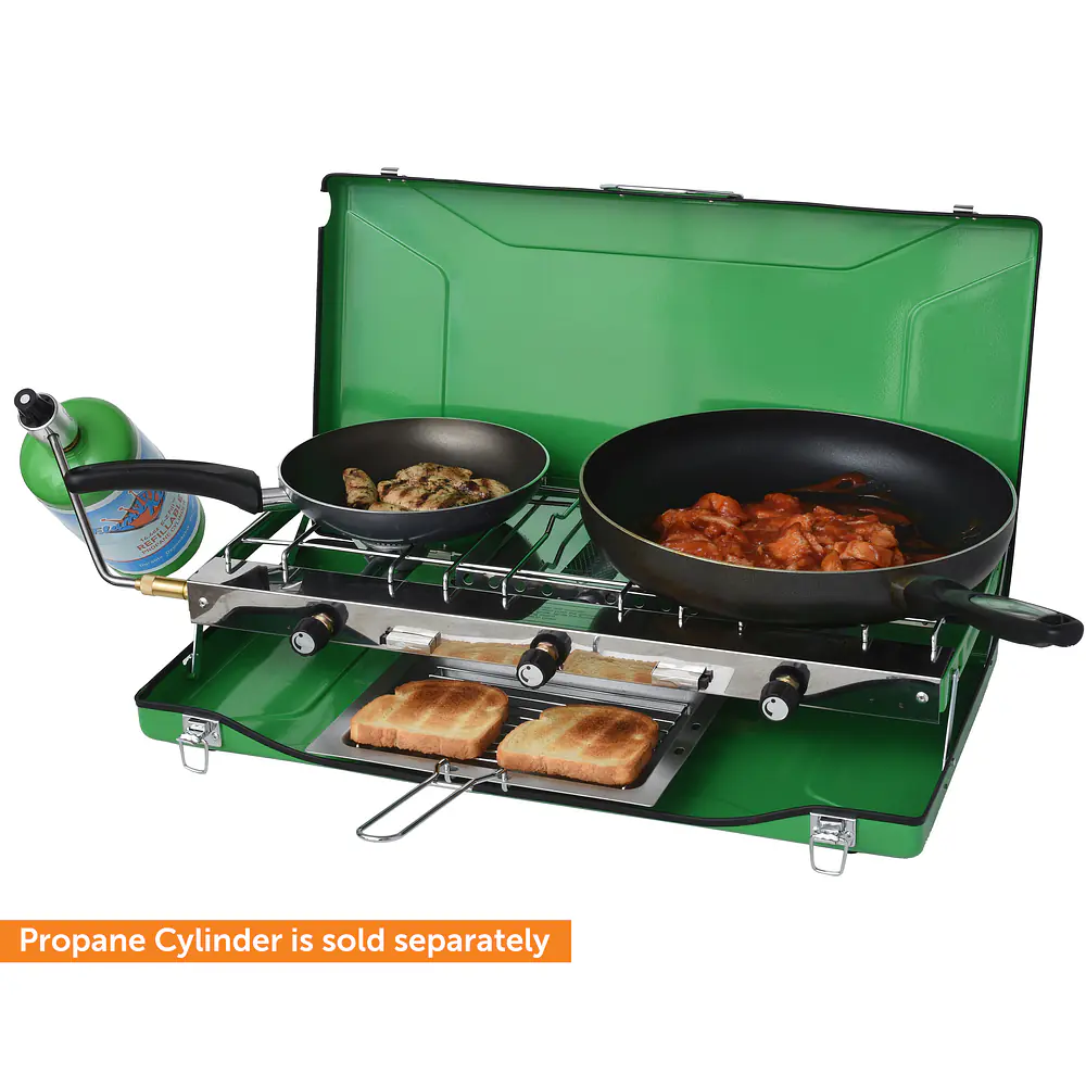 Portable 3 Burner Propane Gas Camping Stove w/Toast Tray - Master