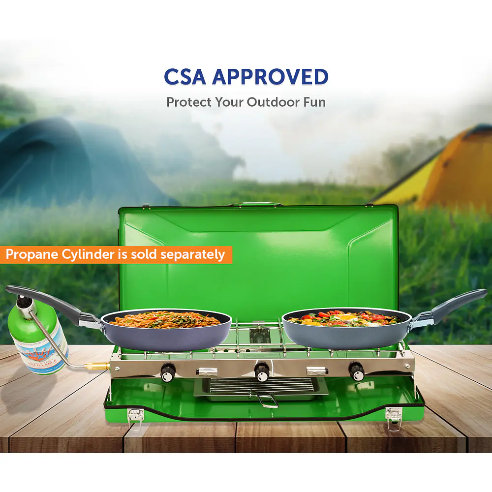 Portable 3 Burner Propane Gas Camping Stove w/Toast Tray - Master