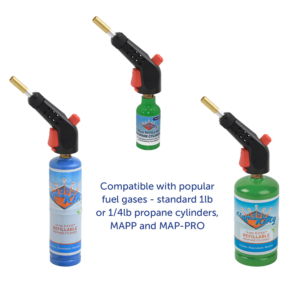 Propane Gas Blow Torch with Push Button Igniter & 2 Interchangeable Heads - Master
