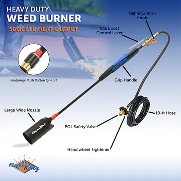 Heavy Duty Weed Burner, 500,000 BTU with Push Button Piezo Ignitor (Self Igniting) - Master