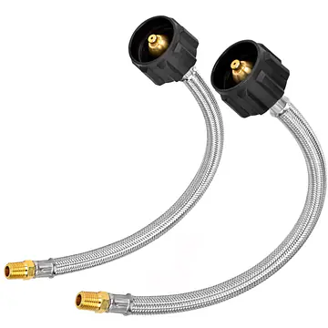 1/4″ NPT 12" Stainless Steel Braided Propane Pigtail Hose 2 Pack for RV Regulators, Steel/Black/Brass - Master