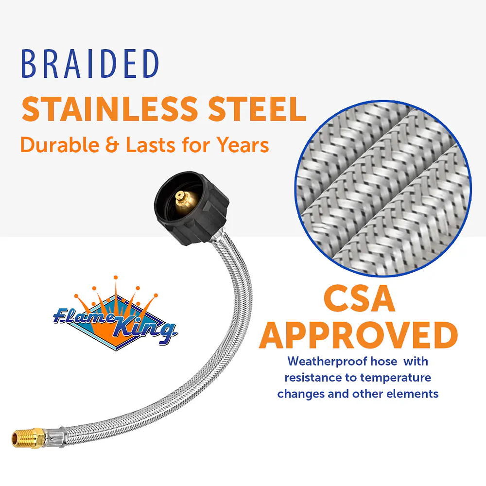 1/4″ NPT 12" Stainless Steel Braided Propane Pigtail Hose 2 Pack for RV Regulators, Steel/Black/Brass - Master